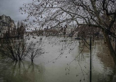La Seine en crue vue du Pont de Sully par J. Barret