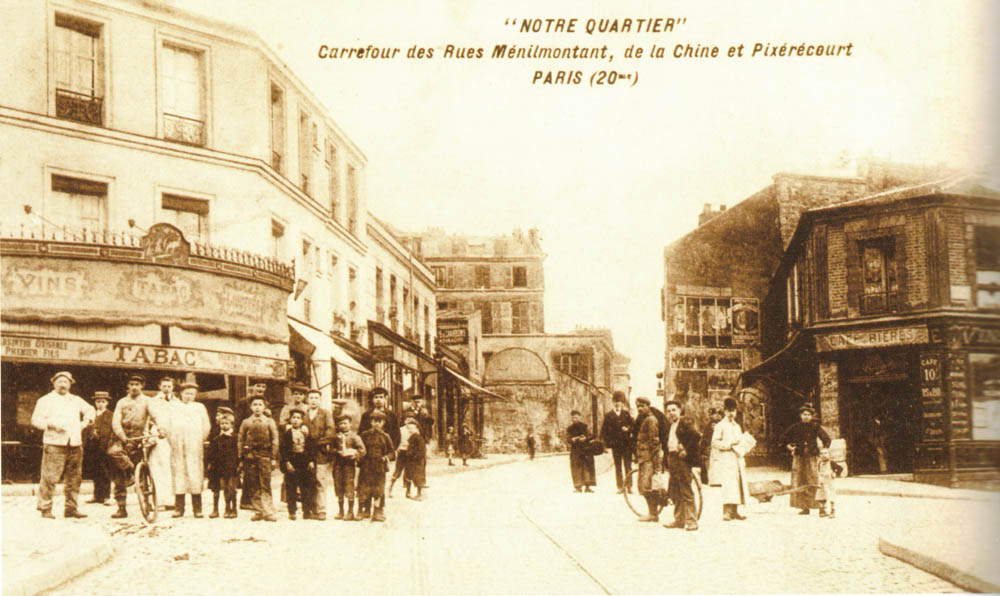Carrefour des rues de Ménilmontant, de la Chine et Pixérécourt vers 1915 @Parimagine -coll. Franceschini