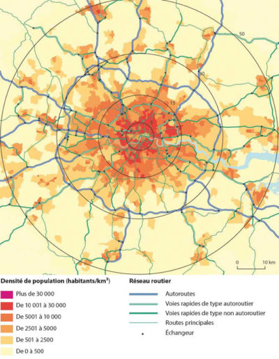 Comparatif des réseaux de voirie et densité entre Londres et Paris© Pierre-Louis Certonze ENSG Paris-I IAU ïdF 2013