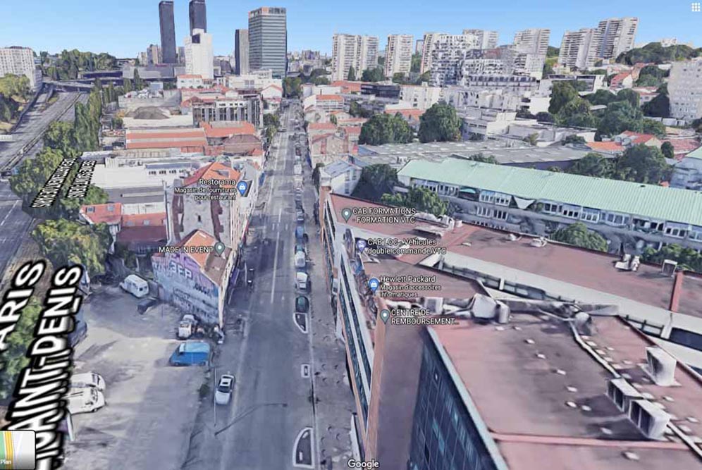 Perspective en 3D de l'avenue Gallieni @capture Google Earth du 14 juin 2021