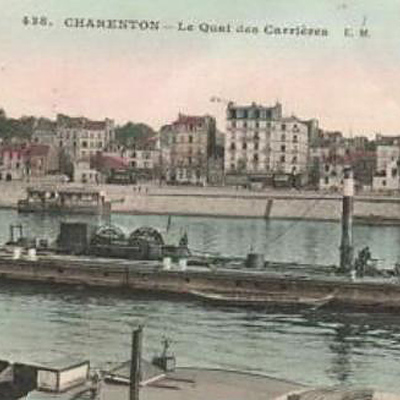 Carte postale de 1908 montrant le Quai des Carrières à Charenton