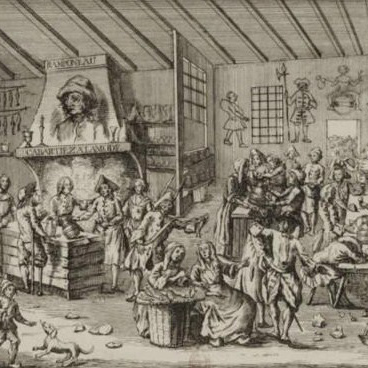Le Cabaret de Jean Ramponeau à la Basse Courtille, quartier de Belleville, vers 1761