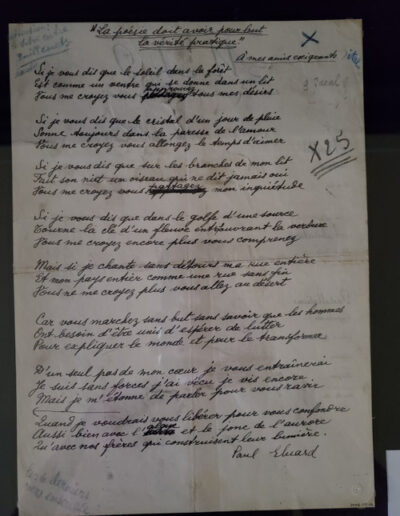 'La poésie doit avoir pour but la vérité pratique', manuscrit de Paul Eluard exposé au musée d’art et d’histoire Paul Eluard @J.Barret