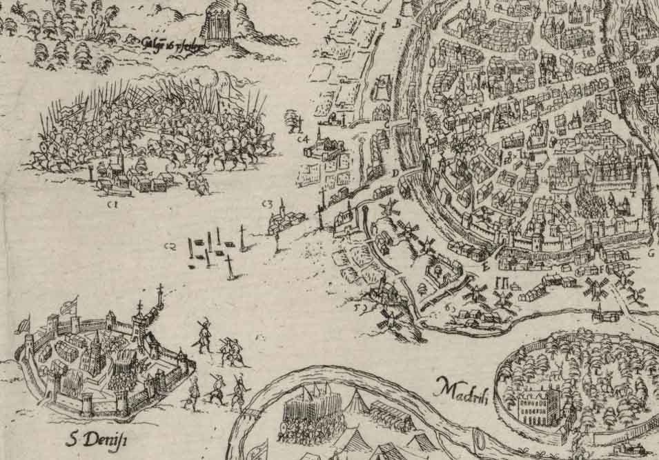 Le chemin de l'Estrée, reliant Saint-Denis à Paris, tel qu'il apparait sur une carte de Mathis Zundten, 1565 @ Gallica
