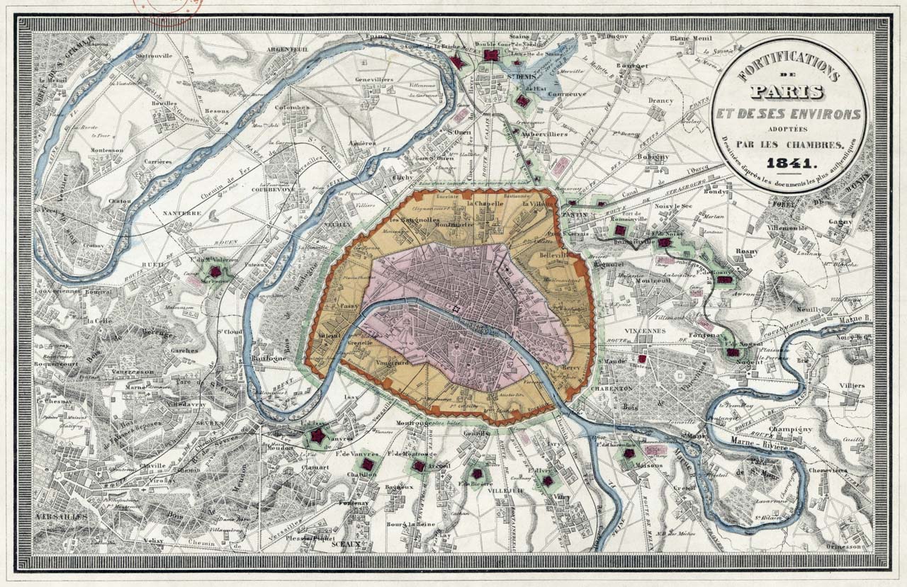 Carte des fortifications de Paris et des environs en 1841 - BNF