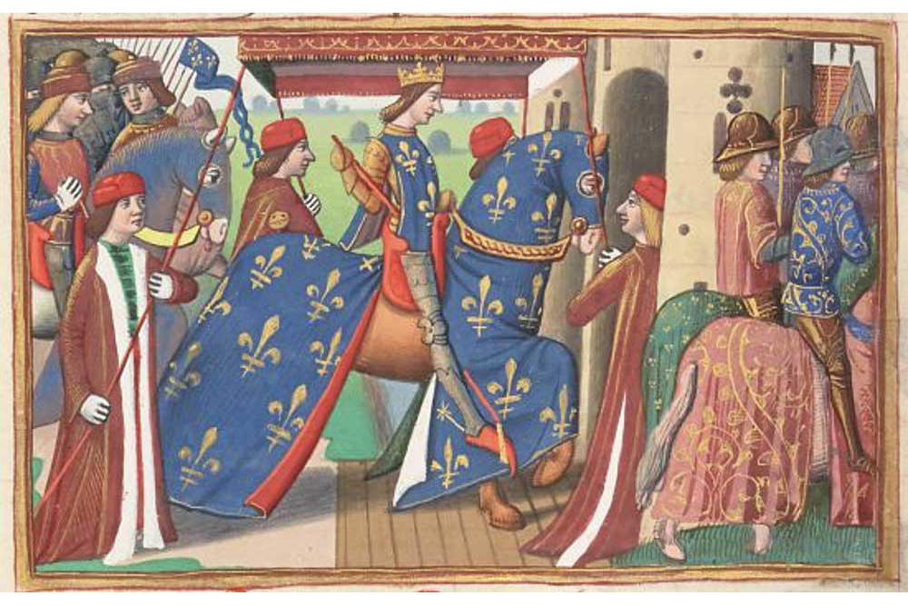 Entrée de Charles VII à Paris le 12 novembre 1437. Enluminure extraite des Les Vigiles de la mort de Charles VII par Martial d’Auvergne - manuscrit français n°5054 de la BnF datant de 1484