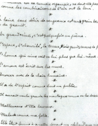 Extrait du manuscrit des Réflexions et pensées d’Honoré de Balzac par Eluard, conservé au Musée d'art et d'histoire Paul Eluard de Saint-Denis